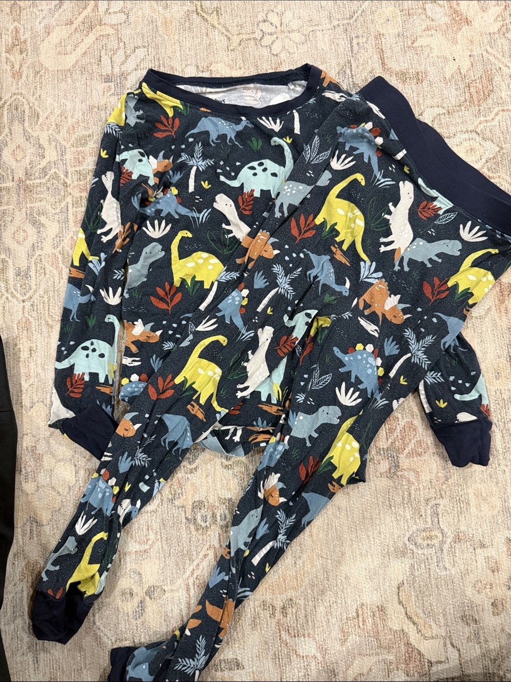 Little Sleepies Navy Dinosaur Print Pajama Set with Yellow & Blue Accents
